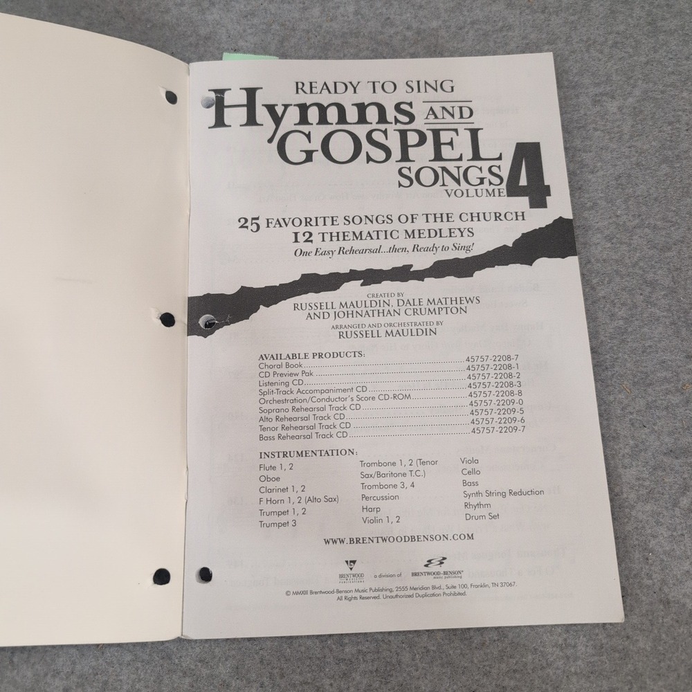 Ready to Sing Hymns and Gospel Songs Volume 4 SATB Choral Book Russell Mauldin - Picture 2 of 3